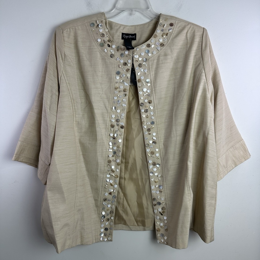 Maggie Barnes Jacket Cardigan Sz 2X 22/24 Beaded Cream Beige Art to Wear Neutral